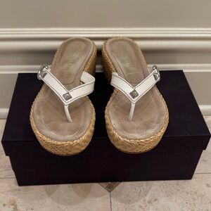 Prada White Braided Wedge Thong Sandals